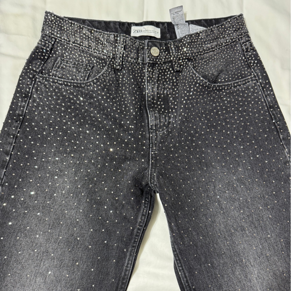 Zara Women's Black Rhinestone Straight Leg Jean